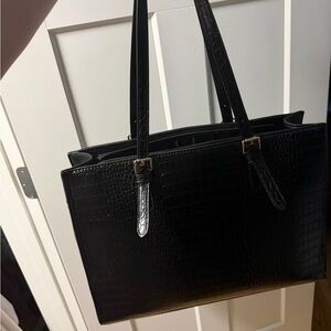 Black Croc-Embossed Tote Bag